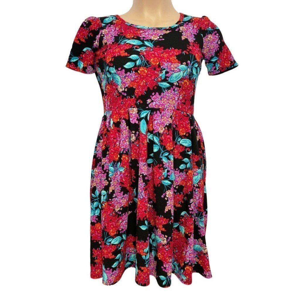 LULAROE "Simply Comfortable" Dress Size‎ Small Floral Multicolor Pockets Stretch - Picture 7 of 16